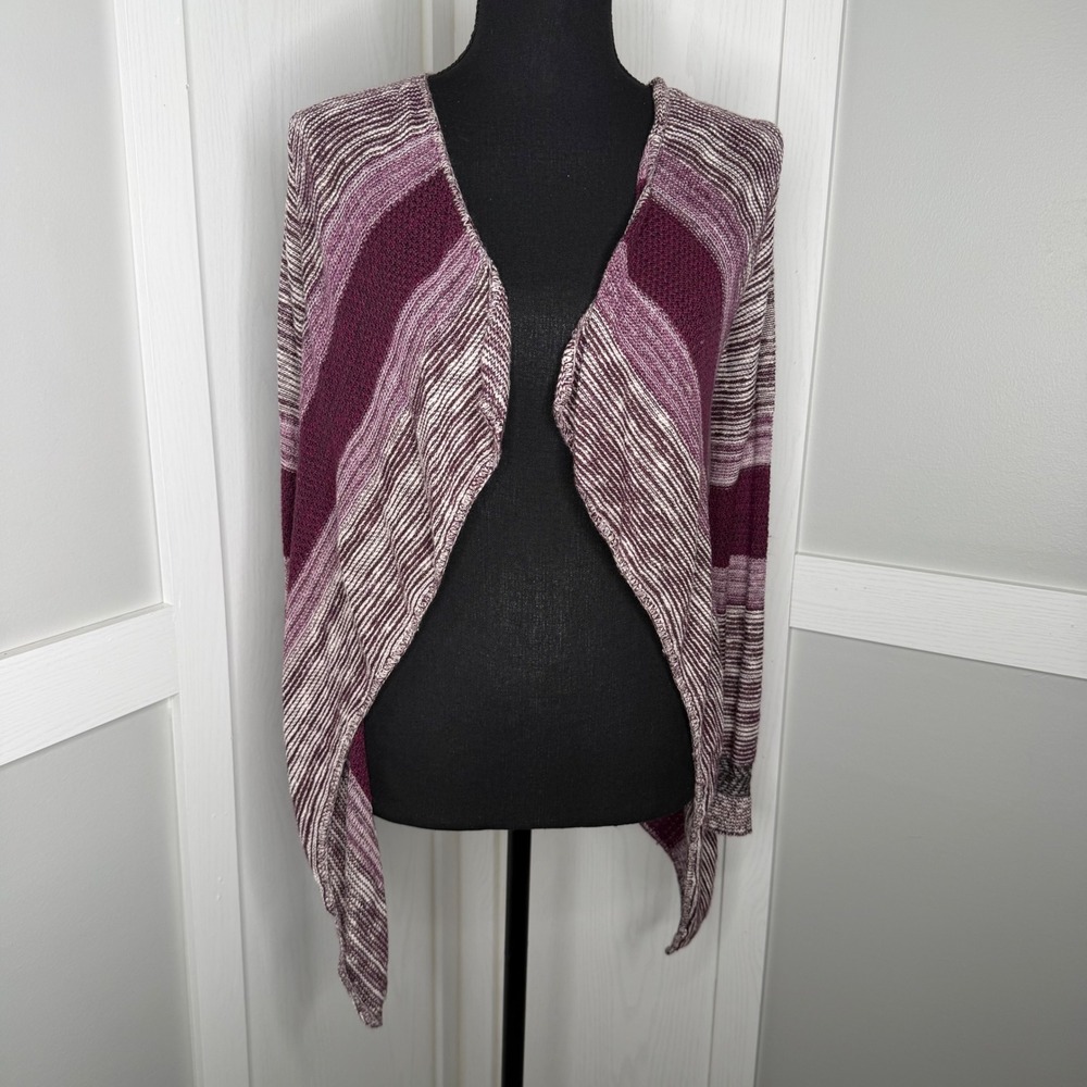 Xhilaration Cardigan Kids Large Purple Striped Open Front Waterfall Knit Sweater